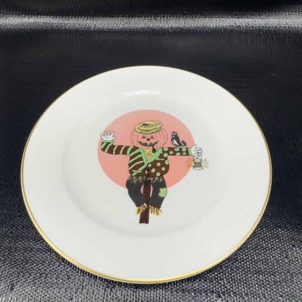 Vintage Pickard Fine Porcelain Dish‎ Plate Gold Trim Scarecrow Scene 9inch Plate